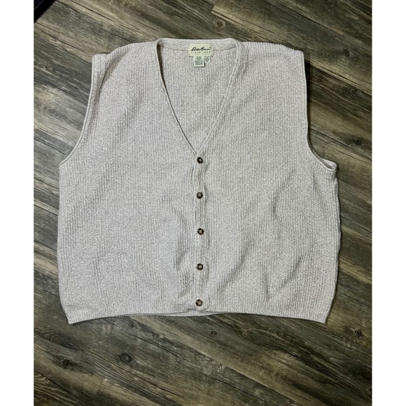 Eddie Bauer Other - VTG Eddie Bauer Grandpacore Button Front Sweater Vest Oatmeal V-Neck Cotton Knit